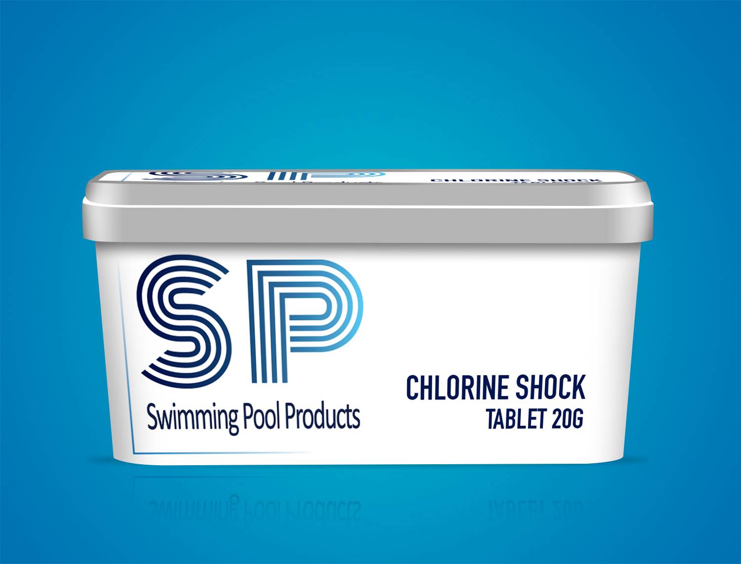 mock up du packaging de la boîte de pastilles de chlore de la marque SP swimming pool products